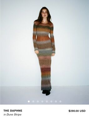 Realization Par, The Daphne Long-Sleeve Striped Knit Dress in Dune Stripe